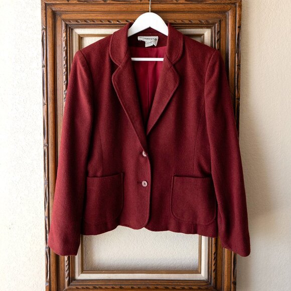 VINTAGE Present Co Wool Blend Blazer Size 10 Made in USA Burgundy Classic Jacket - Picture 1 of 6